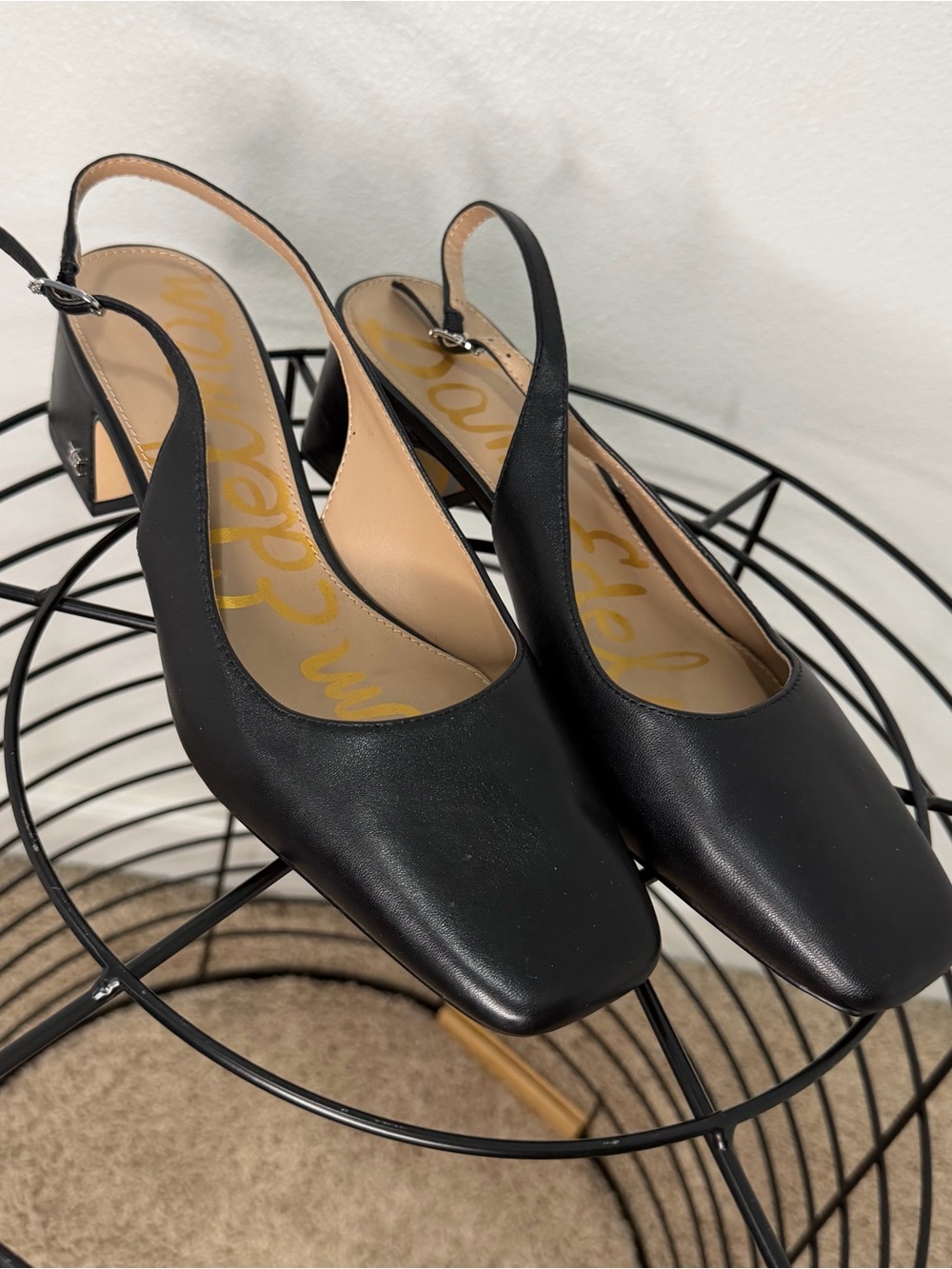 Sam Edelman Black Leather Slingback Block Heel Mules
